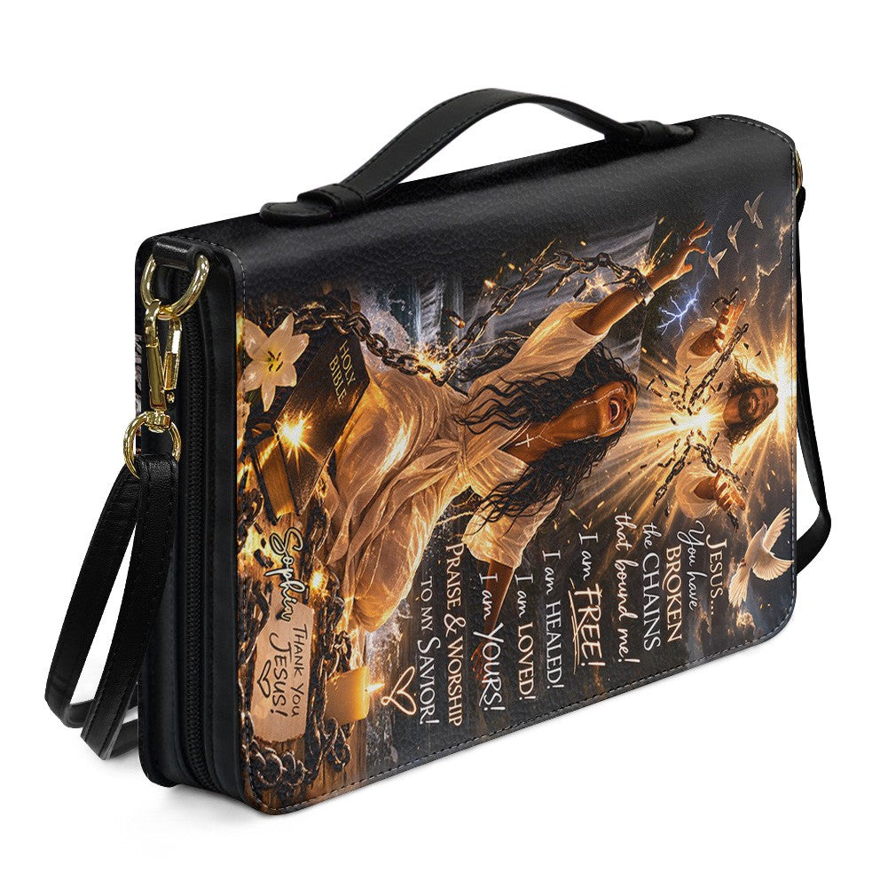 Personalized Bible Cover - Jesus Broken The Chains Custom Name Bible Case - Inspirational Leather Journal Case - CHRISTIANARTBAG CAB02042226