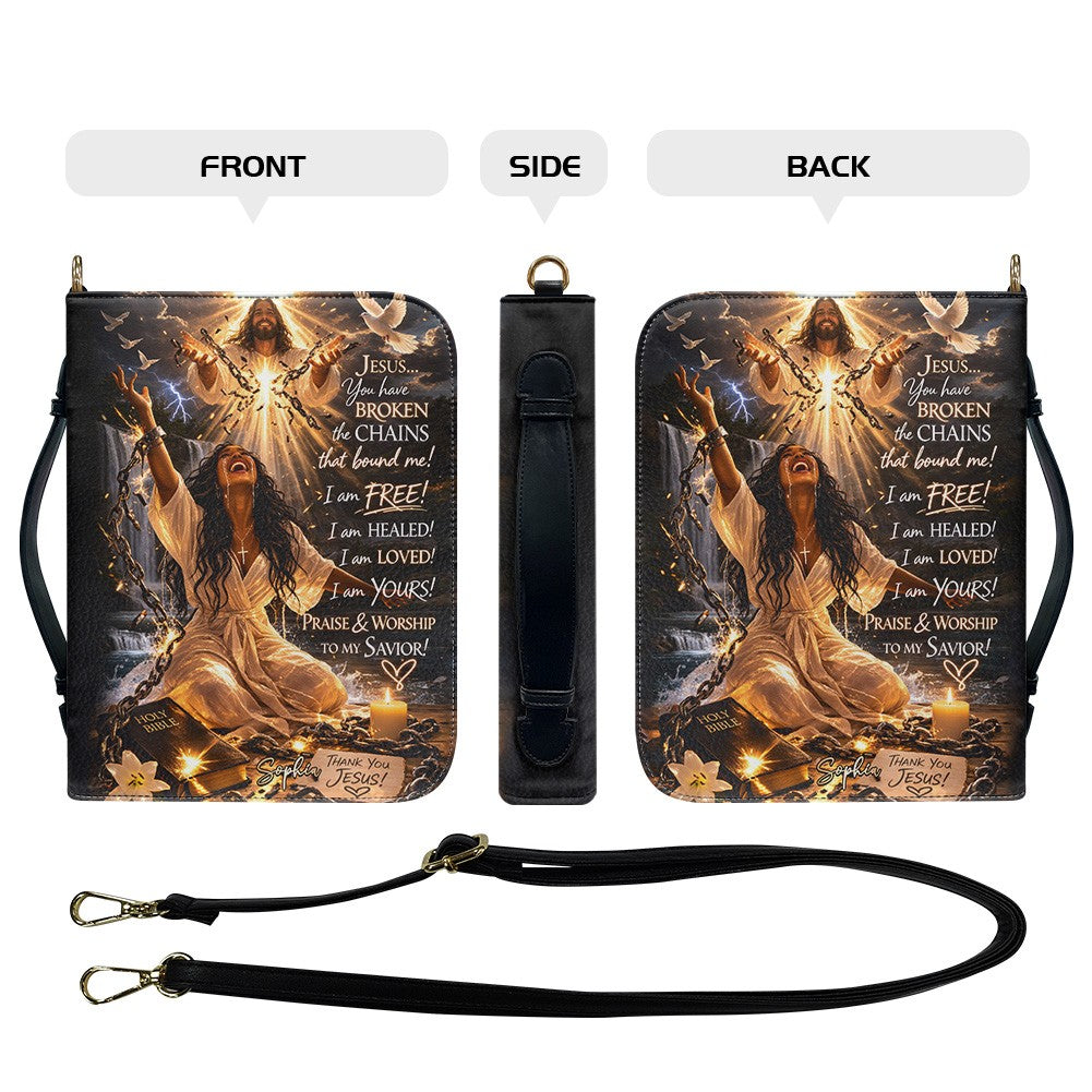 Personalized Bible Cover - Jesus Broken The Chains Custom Name Bible Case - Inspirational Leather Journal Case - CHRISTIANARTBAG CAB02042226