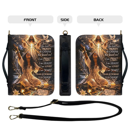 Personalized Bible Cover - Jesus Broken The Chains Custom Name Bible Case - Inspirational Leather Journal Case - CHRISTIANARTBAG CAB02042226