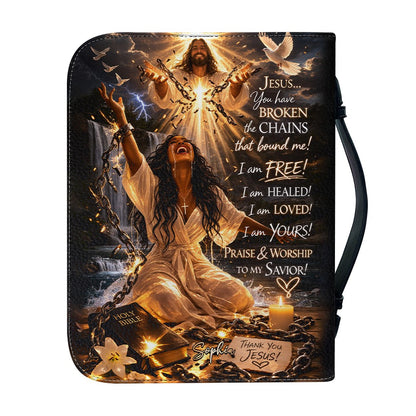Personalized Bible Cover - Jesus Broken The Chains Custom Name Bible Case - Inspirational Leather Journal Case - CHRISTIANARTBAG CAB02042226