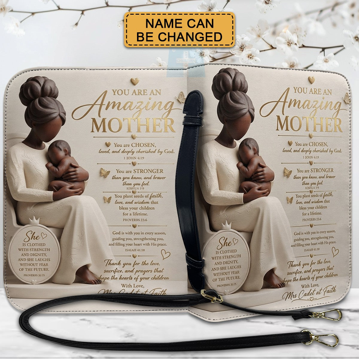 Personalized Bible Cover with Handle & Strap - Custom Name & Color Gifts for Mother - CHRISTIANARTBAG CAb02100526