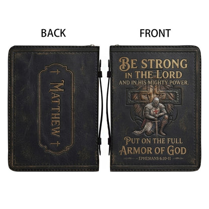 Personalized Bible Cover for Men - Armor of God Leather Case with Handle, Custom Name - CHRISTIANARTBAG 01081826