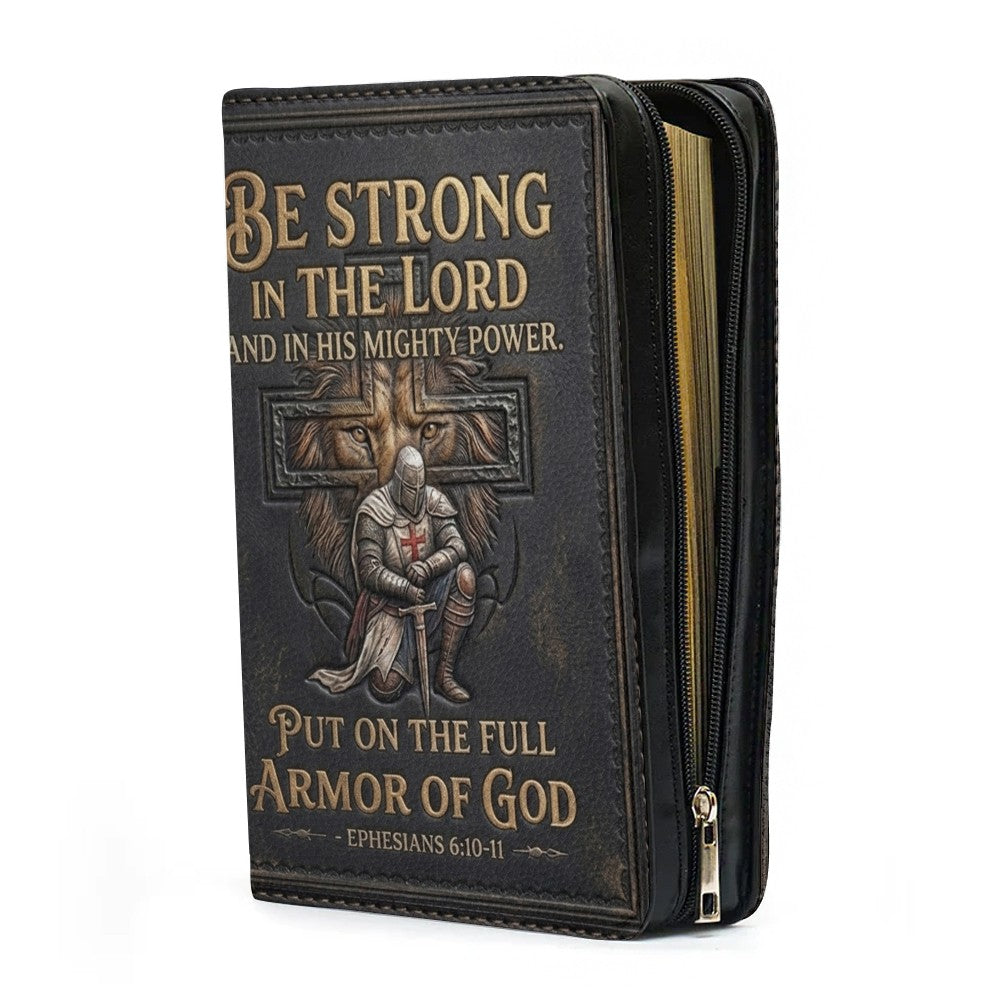 Personalized Bible Cover for Men - Armor of God Leather Case with Handle, Custom Name - CHRISTIANARTBAG 01081826