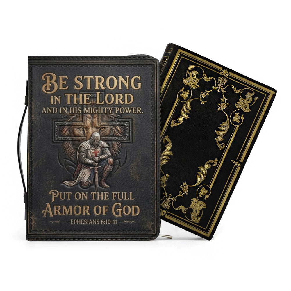 Personalized Bible Cover for Men - Armor of God Leather Case with Handle, Custom Name - CHRISTIANARTBAG 01081826