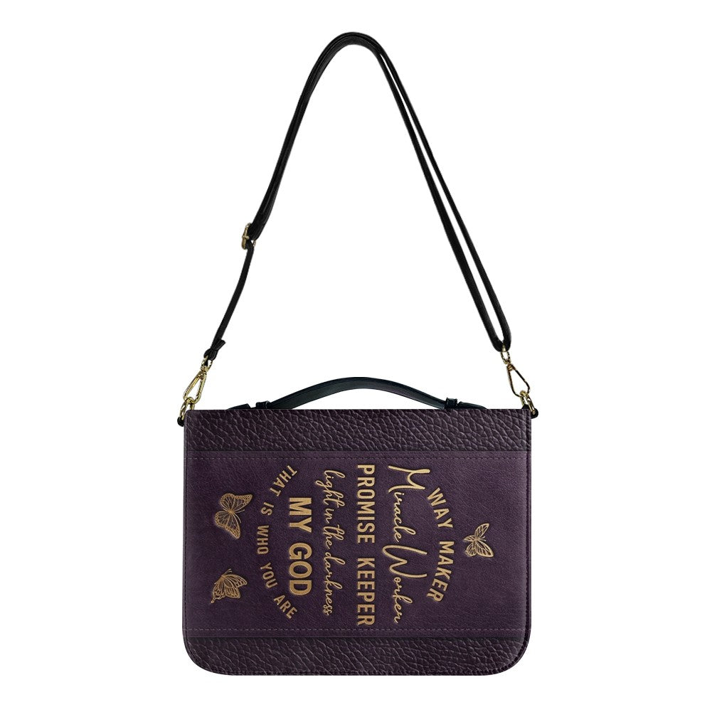 Personalized Leather Bible Cover with Strap & Handle – Way Maker Miracle Worker Custom Name & Scripture Butterfly Bible Case for Women – CHRISTIANARTBAG 01082126