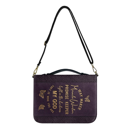 Personalized Leather Bible Cover with Strap & Handle – Way Maker Miracle Worker Custom Name & Scripture Butterfly Bible Case for Women – CHRISTIANARTBAG 01082126