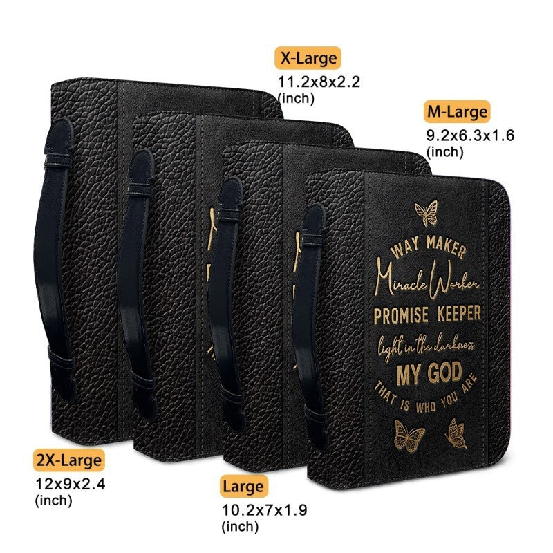 Personalized Leather Bible Cover with Strap & Handle – Way Maker Miracle Worker Custom Name & Scripture Butterfly Bible Case for Women – CHRISTIANARTBAG 01082126