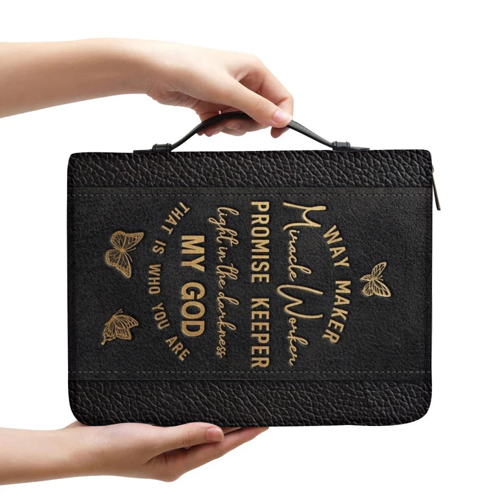 Personalized Leather Bible Cover with Strap & Handle – Way Maker Miracle Worker Custom Name & Scripture Butterfly Bible Case for Women – CHRISTIANARTBAG 01082126