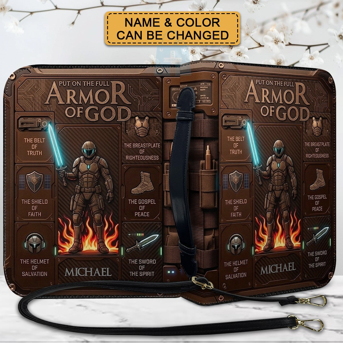 Personalized Armor of God Bible Cover for Men | Custom Leather Bible Case by CHRISTIANARTBAG CAB01062726