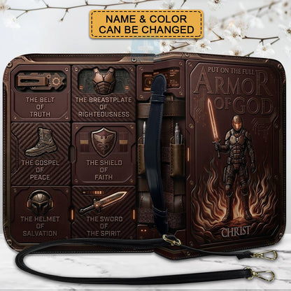 Personalized Bible Cover Armor of God | Custom Name Leather Bible Case with Handle | Christian Gift for Men Women | CHRISTIANARTBAG CAB01060926