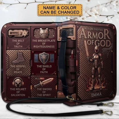 CHRISTIANARTBAG Personalized Bible Cover for Women - Custom Leather Bible Case with Handle & Zipper, Luxury Christian Gifts for Her, Floral Armor of God Protective Book Sleeve CAB01061526