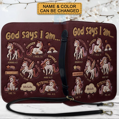 Personalized Bible Cover Carrying Bag with Handle & Strap, God Says I Am Unicorn Custom Name Bible Case - CHRISTIANARTBAG 01092426