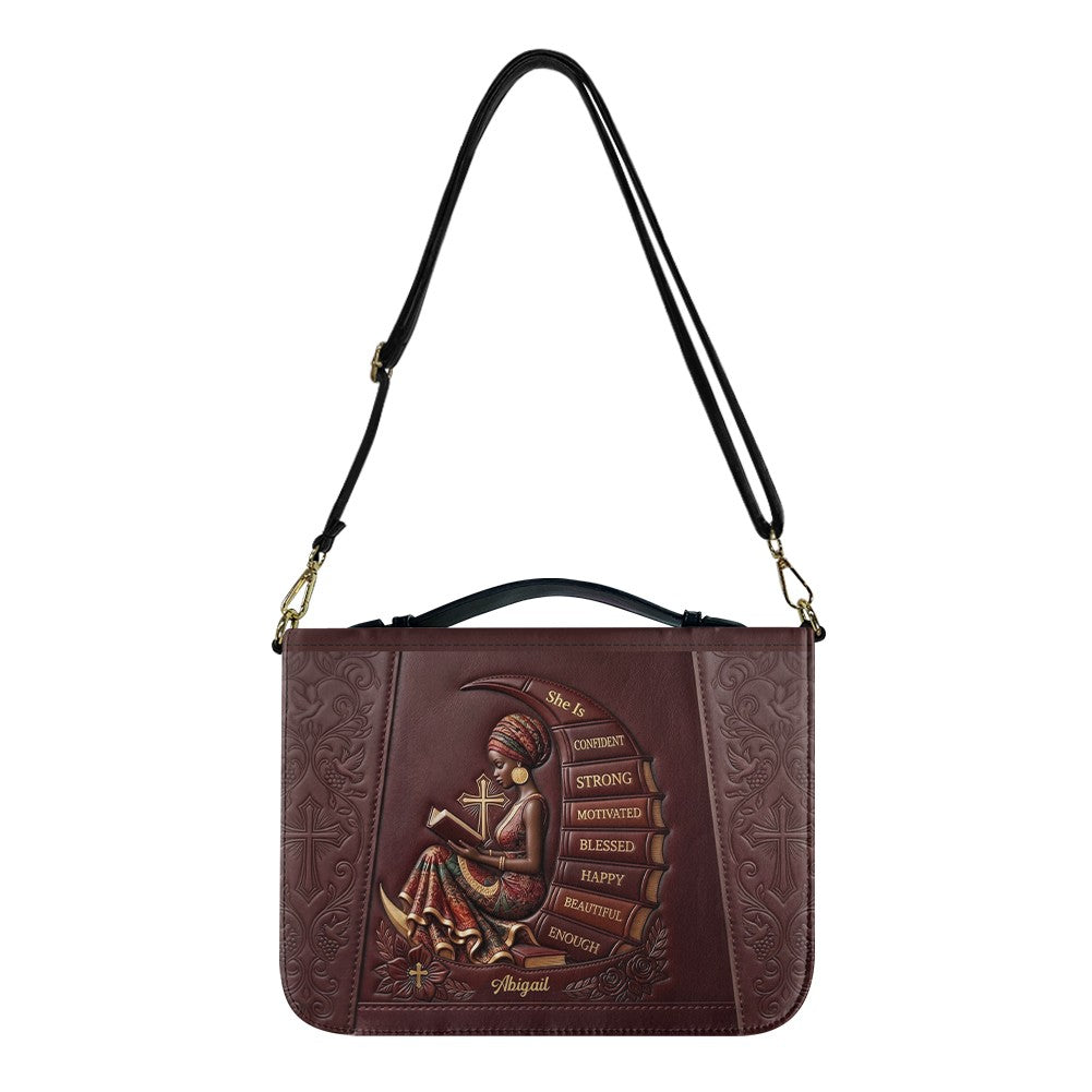 Personalized Bible Cover for Women, Custom Name Leather Bible Bag with Strap - CHRISTIANARTBAG CAB01100126