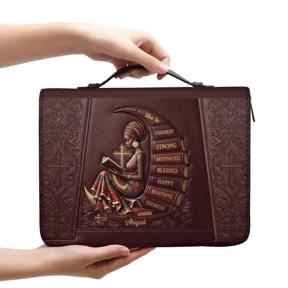 Personalized Bible Cover for Women, Custom Name Leather Bible Bag with Strap - CHRISTIANARTBAG CAB01100126