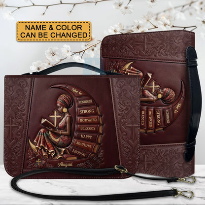 Personalized Bible Cover for Women, Custom Name Leather Bible Bag with Strap - CHRISTIANARTBAG CAB01100126