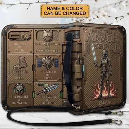 CHRISTIANARTBAG Personalized Bible Cover for Women - Custom Leather Bible Case with Handle & Zipper, Luxury Christian Gifts for Her, Floral Armor of God Protective Book Sleeve CAB01061526