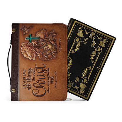 Personalized Bible Cover Case with Handle & Strap, Custom Name Leather Bible Bag | CHRISTIANARTBAG 01080326