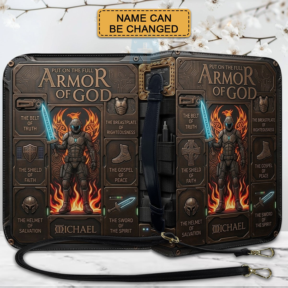 Armor of God Personalized Bible Cover for Men | CHRISTIANARTBAG Custom Leather Bible Case CAB02070226