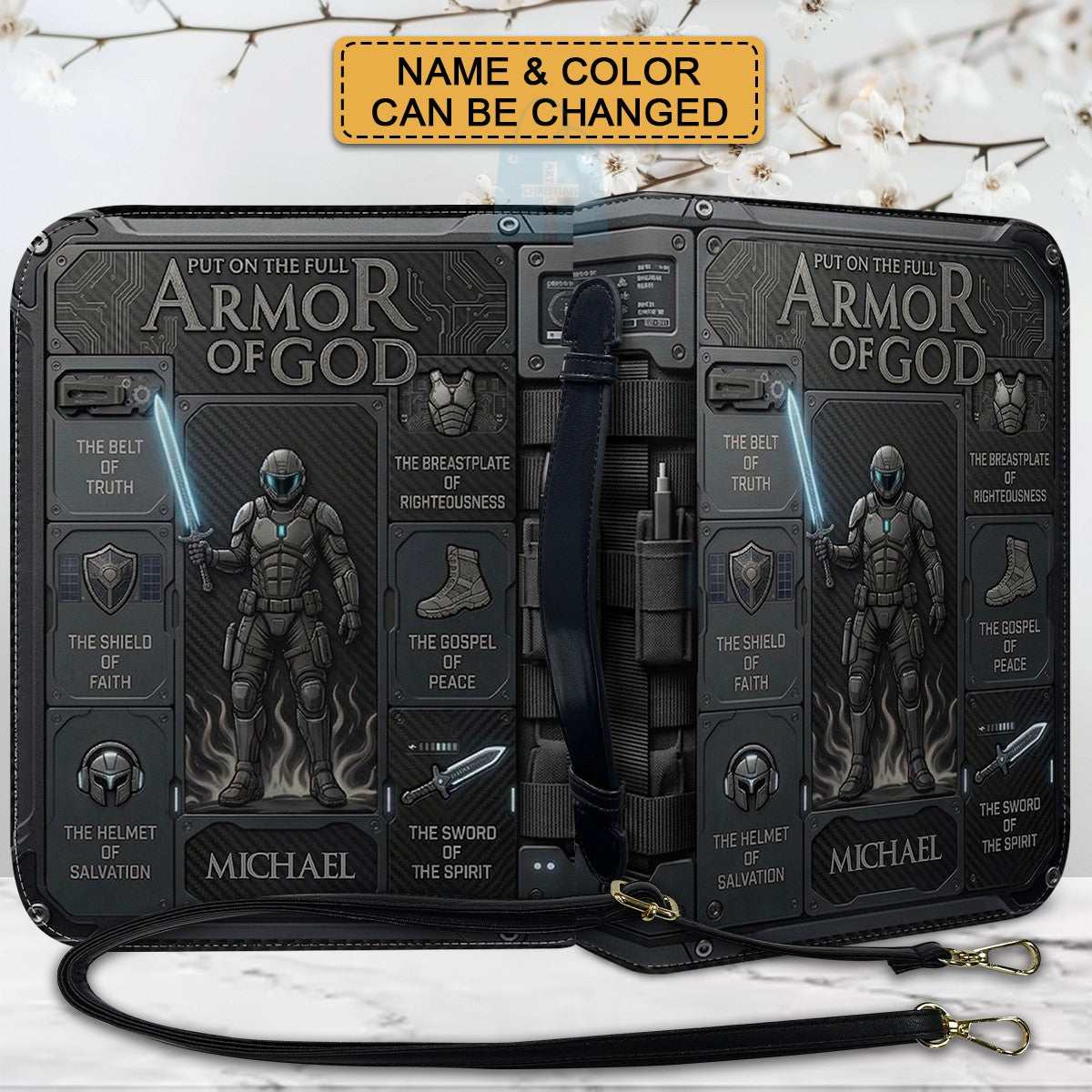 Personalized Armor of God Bible Cover for Men | Custom Leather Bible Case by CHRISTIANARTBAG CAB01062726