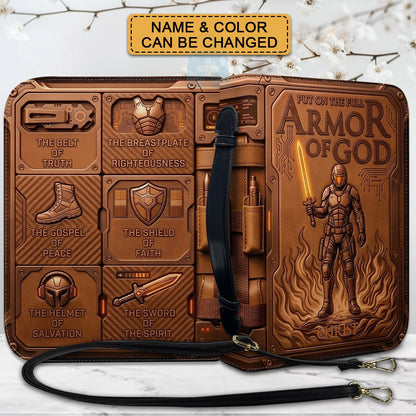 Personalized Bible Cover Armor of God | Custom Name Leather Bible Case with Handle | Christian Gift for Men Women | CHRISTIANARTBAG CAB01060926