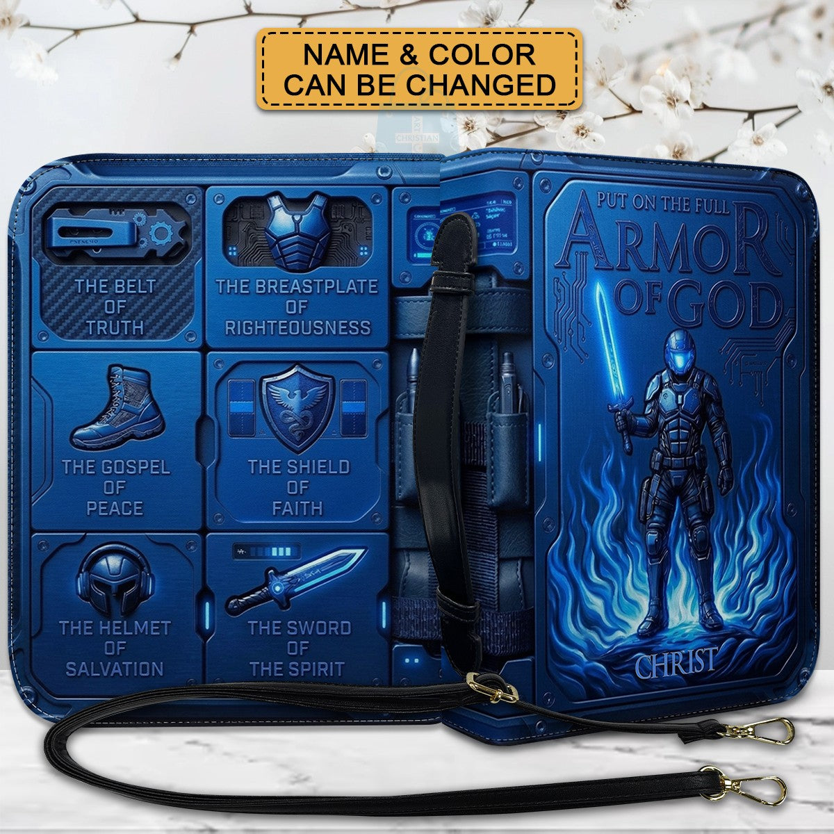 Personalized Bible Cover Armor of God | Custom Name Leather Bible Case with Handle | Christian Gift for Men Women | CHRISTIANARTBAG CAB01060926