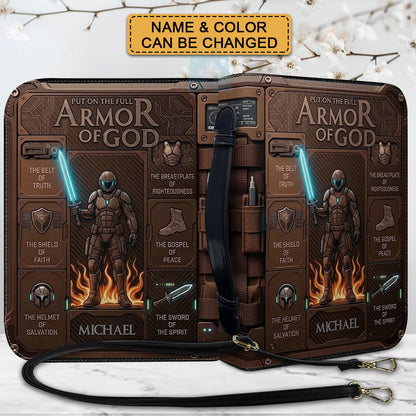 Personalized Armor of God Bible Cover for Men | Custom Leather Bible Case by CHRISTIANARTBAG CAB01062726