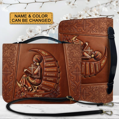 Personalized Bible Cover for Women, Custom Name Leather Bible Bag with Strap - CHRISTIANARTBAG CAB01100126