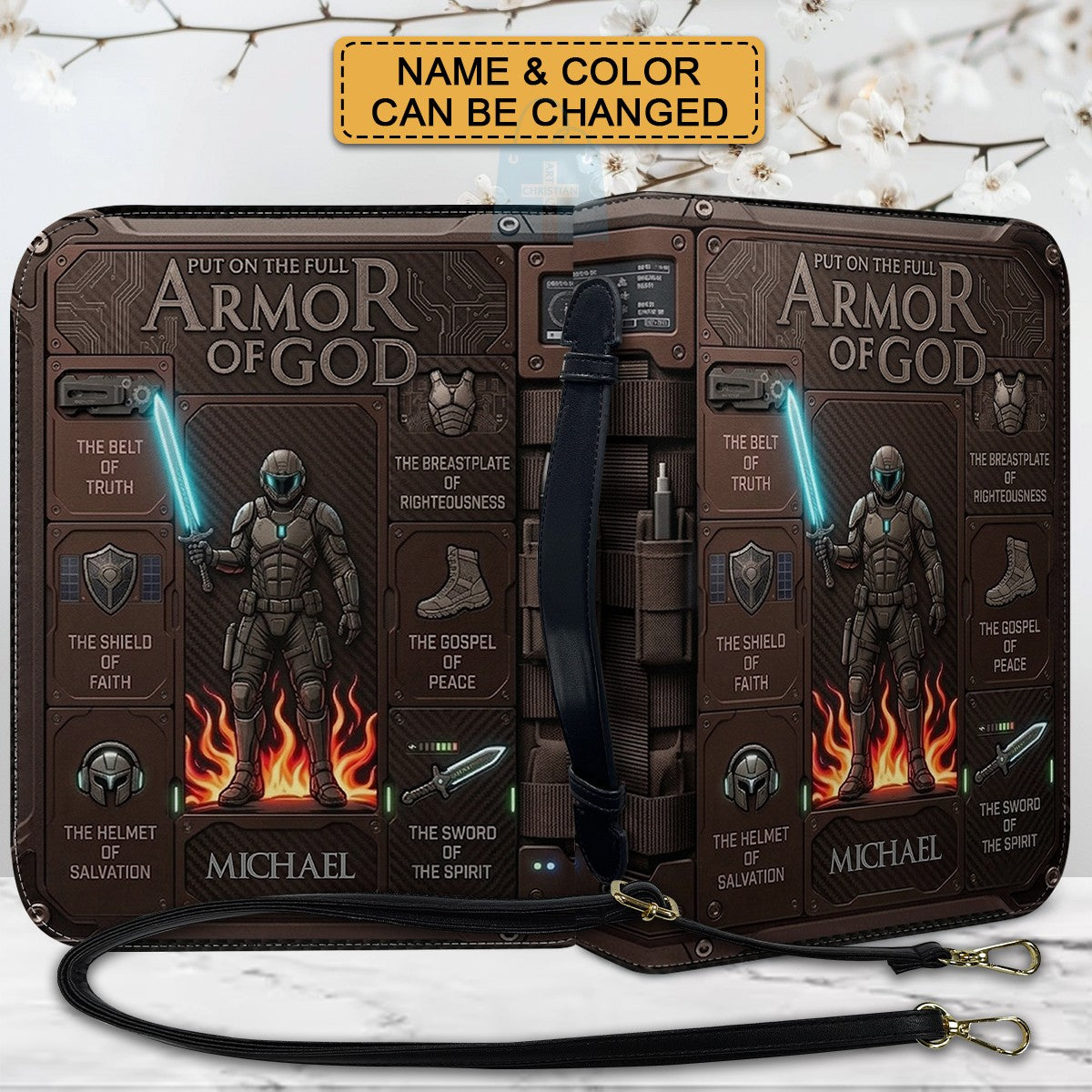 Personalized Armor of God Bible Cover for Men | Custom Leather Bible Case by CHRISTIANARTBAG CAB01062726