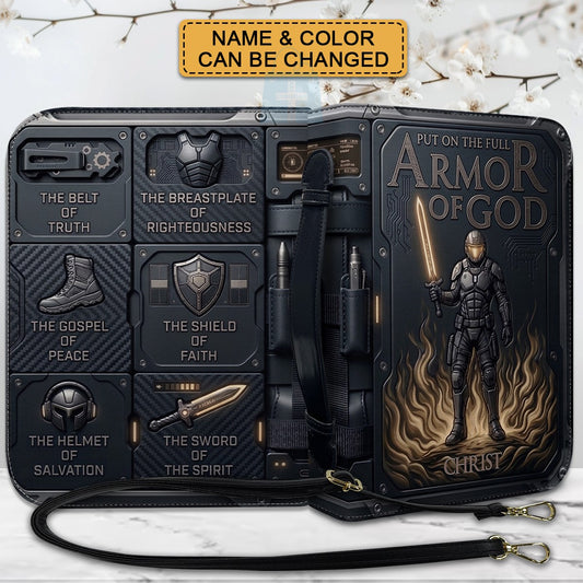 Personalized Bible Cover Armor of God | Custom Name Leather Bible Case with Handle | Christian Gift for Men Women | CHRISTIANARTBAG DARKGREY06060926