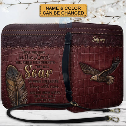 Personalized Bible Cover with Strap by CHRISTIANARTBAG - Custom Engraved Name & Isaiah 40:31 Eagle Design