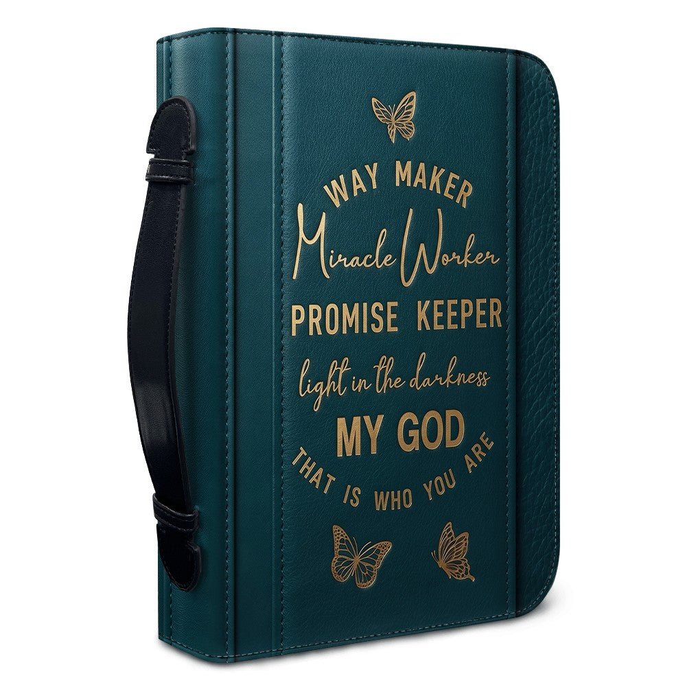 Personalized Leather Bible Cover with Strap & Handle – Way Maker Miracle Worker Custom Name & Scripture Butterfly Bible Case for Women – CHRISTIANARTBAG 01082126