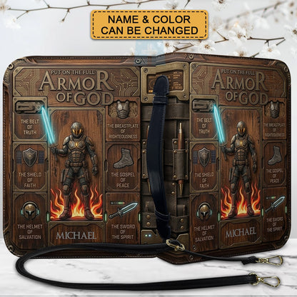 Personalized Armor of God Bible Cover for Men | Custom Leather Bible Case by CHRISTIANARTBAG CAB01062726