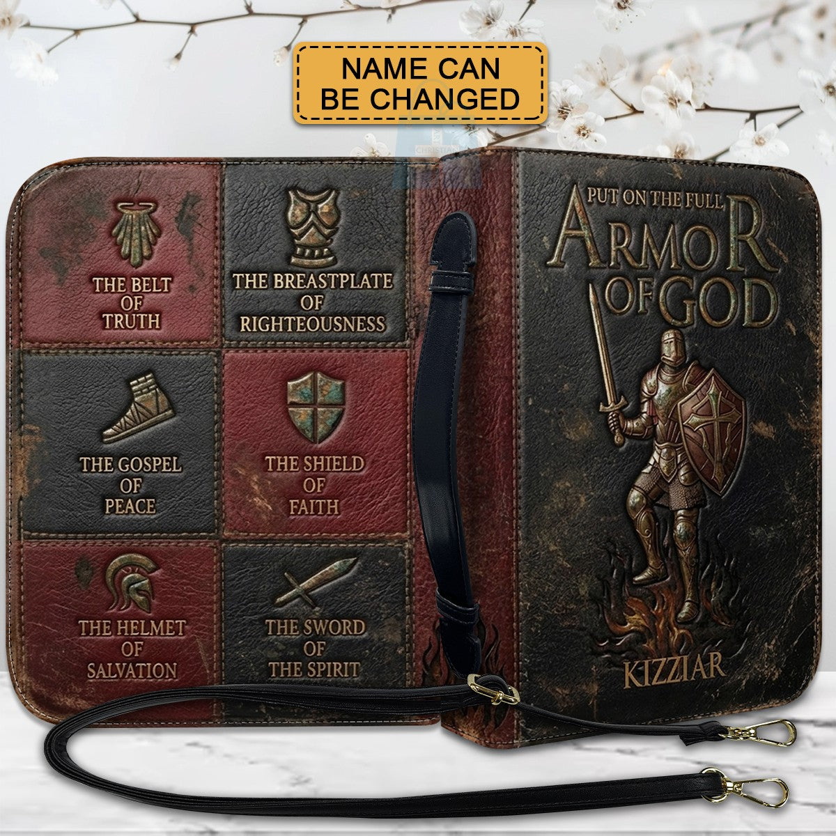 Personalized Armor of God Bible Cover for Men Tech-Integrated | Custom Leather Bible Case by CHRISTIANARTBAG CAB01052826