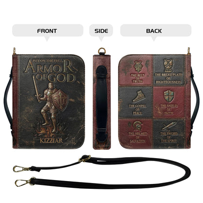 Personalized Armor of God Bible Cover for Men Tech-Integrated | Custom Leather Bible Case by CHRISTIANARTBAG CAB01052826