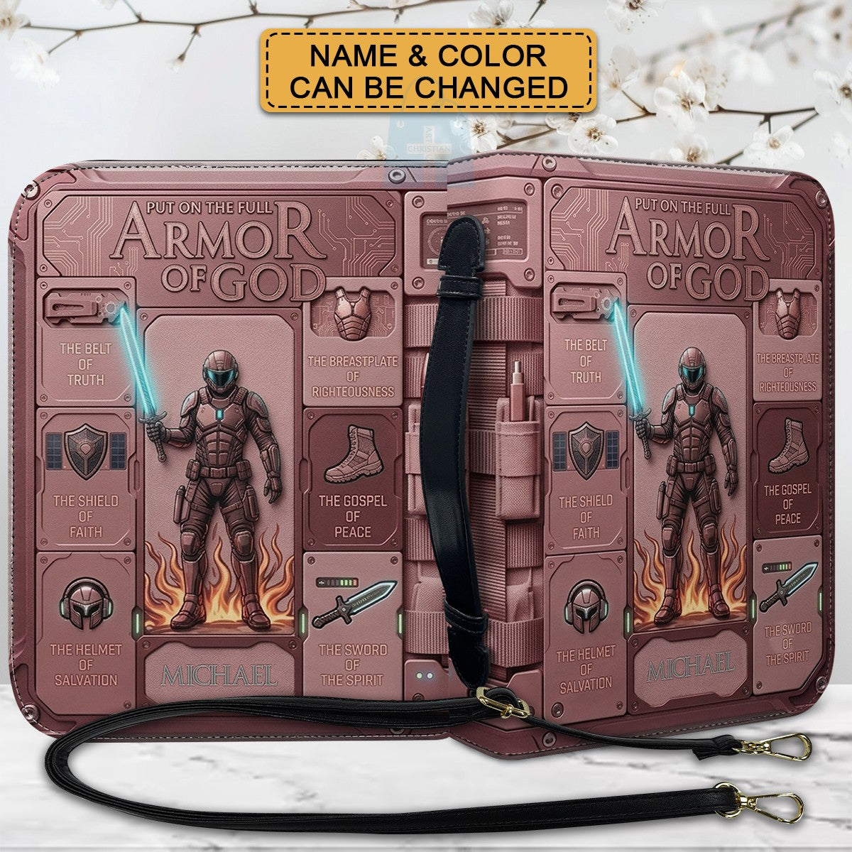 Personalized Armor of God Bible Cover for Men | Custom Leather Bible Case by CHRISTIANARTBAG CAB01062726