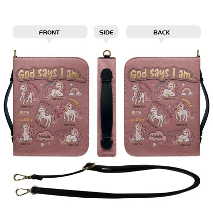 Personalized Bible Cover Carrying Bag with Handle & Strap, God Says I Am Unicorn Custom Name Bible Case - CHRISTIANARTBAG 01092426