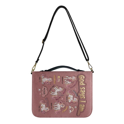 Personalized Bible Cover Carrying Bag with Handle & Strap, God Says I Am Unicorn Custom Name Bible Case - CHRISTIANARTBAG 01092426