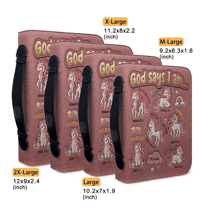 Personalized Bible Cover Carrying Bag with Handle & Strap, God Says I Am Unicorn Custom Name Bible Case - CHRISTIANARTBAG 01092426