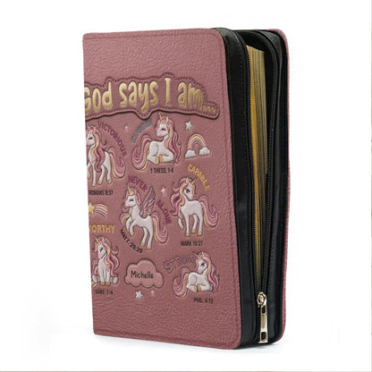 Personalized Bible Cover Carrying Bag with Handle & Strap, God Says I Am Unicorn Custom Name Bible Case - CHRISTIANARTBAG 01092426