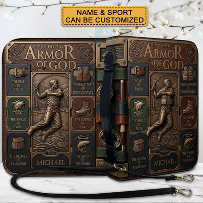 Customized Bible Cover for Men: Personalized Name & Sport Armor of God Design | CHRISTIANARTBAG Bible Case with Strap CAB01070326