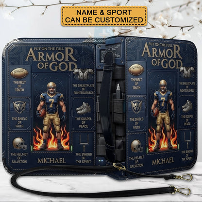 Customized Bible Cover for Men: Personalized Name & Sport Armor of God Design | CHRISTIANARTBAG Bible Case with Strap CAB01070326