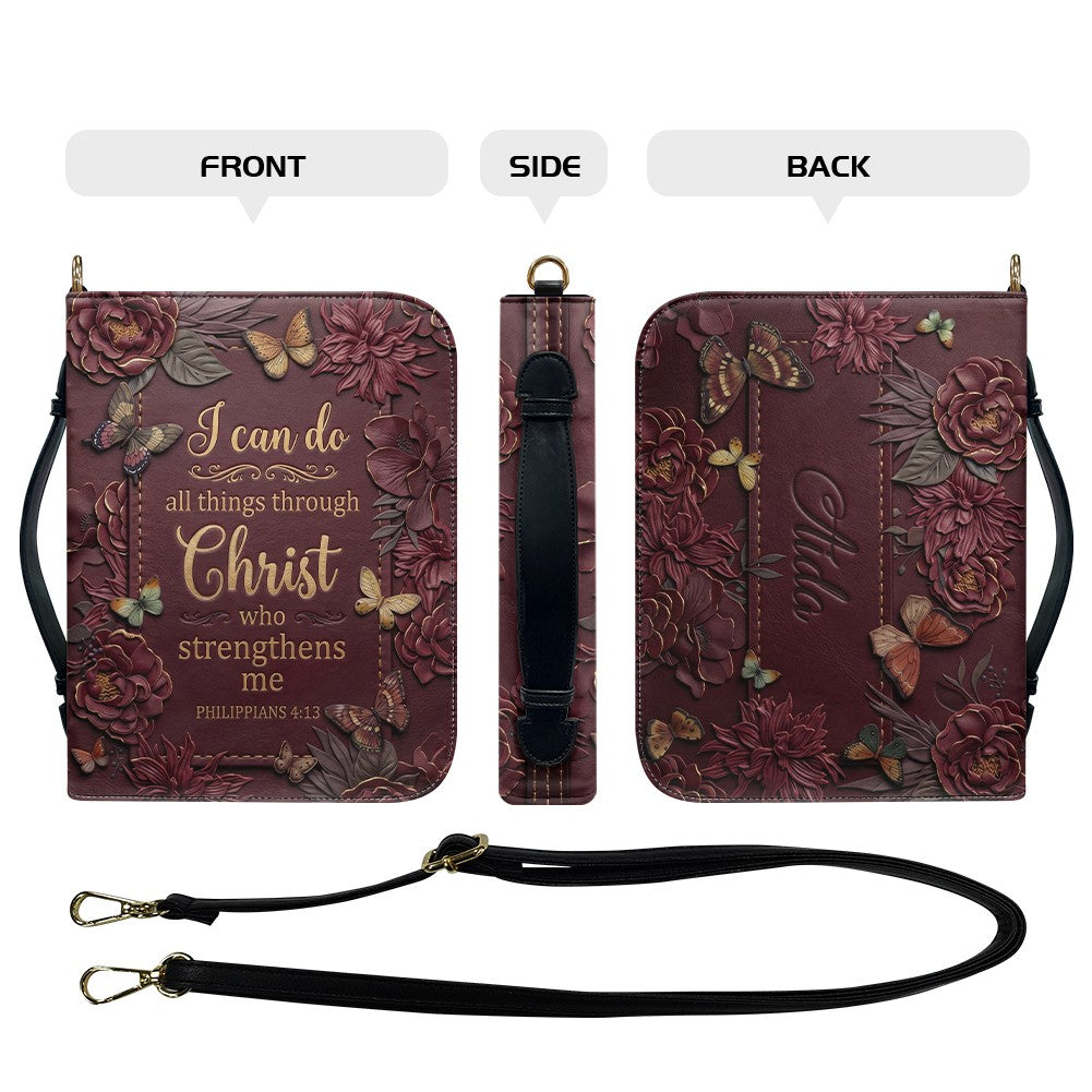 CHRISTIANARTBAG Personalized Leather Handbag - Custom Name & Color Floral Christian Bible Cover Crossbody Purse with Philippians 4:13 Scripture CAB01092526