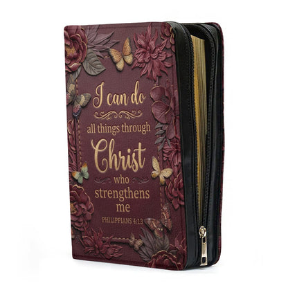 CHRISTIANARTBAG Personalized Leather Handbag - Custom Name & Color Floral Christian Bible Cover Crossbody Purse with Philippians 4:13 Scripture CAB01092526