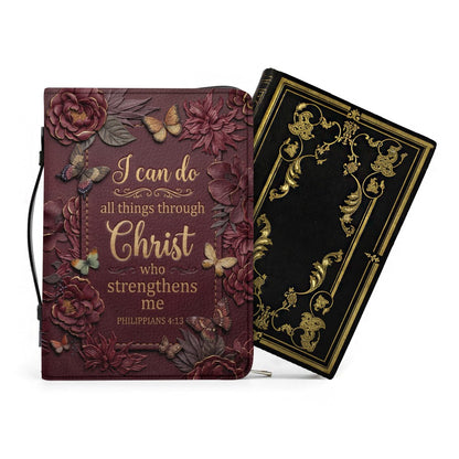CHRISTIANARTBAG Personalized Leather Handbag - Custom Name & Color Floral Christian Bible Cover Crossbody Purse with Philippians 4:13 Scripture CAB01092526