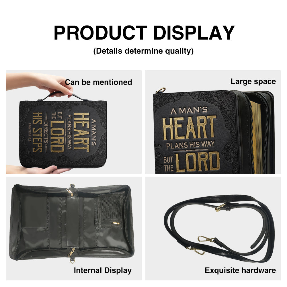Personalized Bible Cover for Men - Proverbs 16:9 Custom Name Leather Bible Case with Handle | CHRISTIANARTBAG