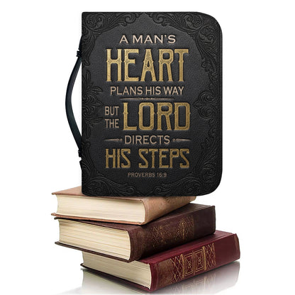 Personalized Bible Cover for Men - Proverbs 16:9 Custom Name Leather Bible Case with Handle | CHRISTIANARTBAG