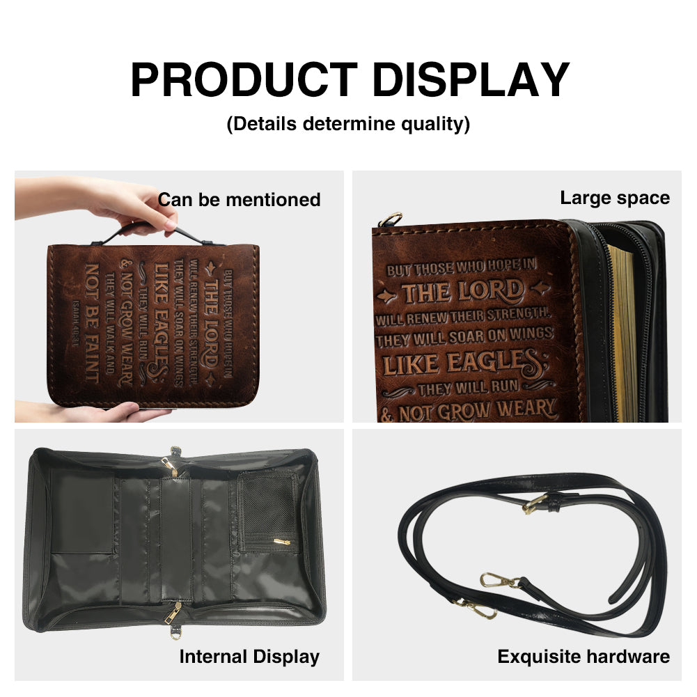 Personalized Leather Bible Cover with Handle, Engraved Isaiah 40:31 - CHRISTIANARTBAG