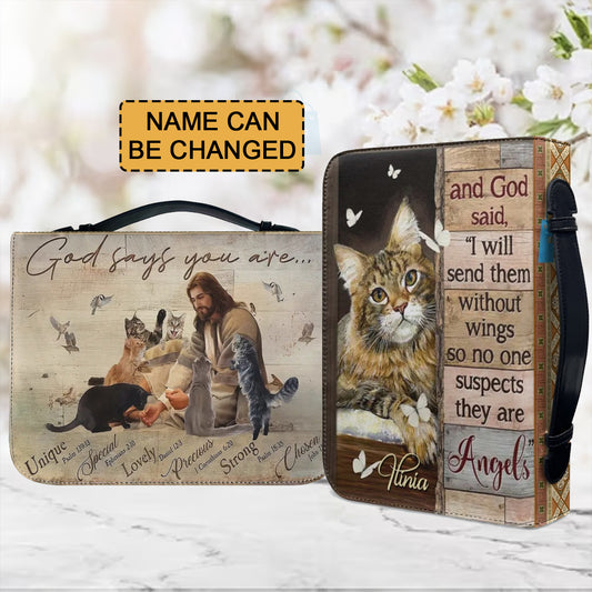 Christianartbag Bible Cover, God Says I Am Bible Cover, Personalized Bible Cover, Cat Bible Cover, Christian Gifts, CAB01251023. - Christian Art Bag