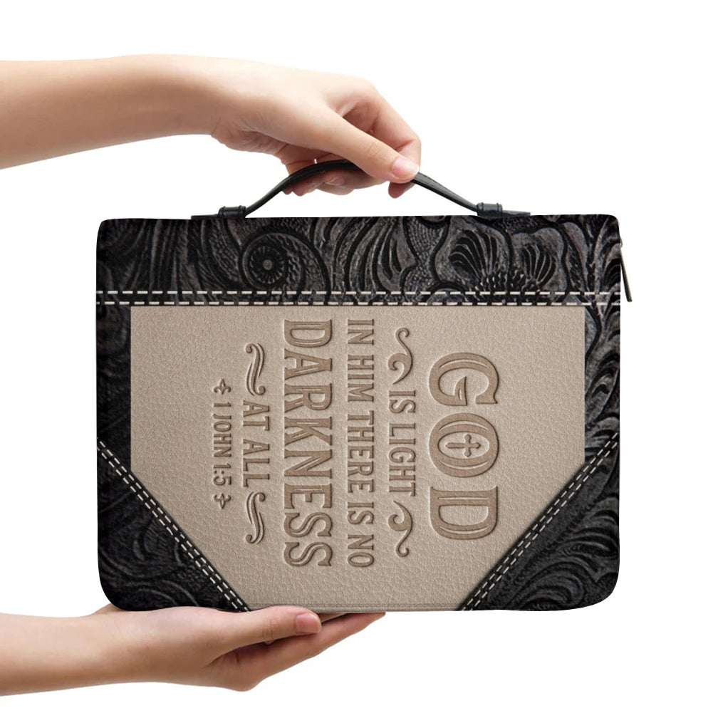 Personalized Bible Cover with Handle & Zipper - "God Is Light" 1 John 1:5 Custom Leather Bible Case | CHRISTIANARTBAG