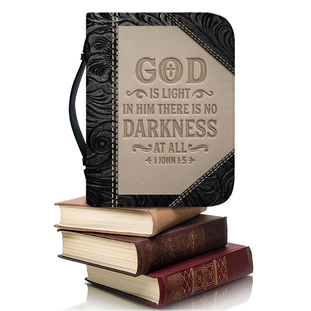 Personalized Bible Cover with Handle & Zipper - "God Is Light" 1 John 1:5 Custom Leather Bible Case | CHRISTIANARTBAG